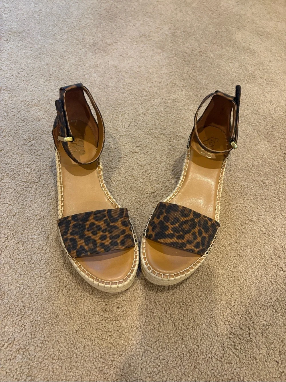 Franco Sarto Leopard Print Ankle-Strap Espadrille Wedges - Brown